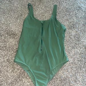 Green One-Piece Zippered Front Swimsuit